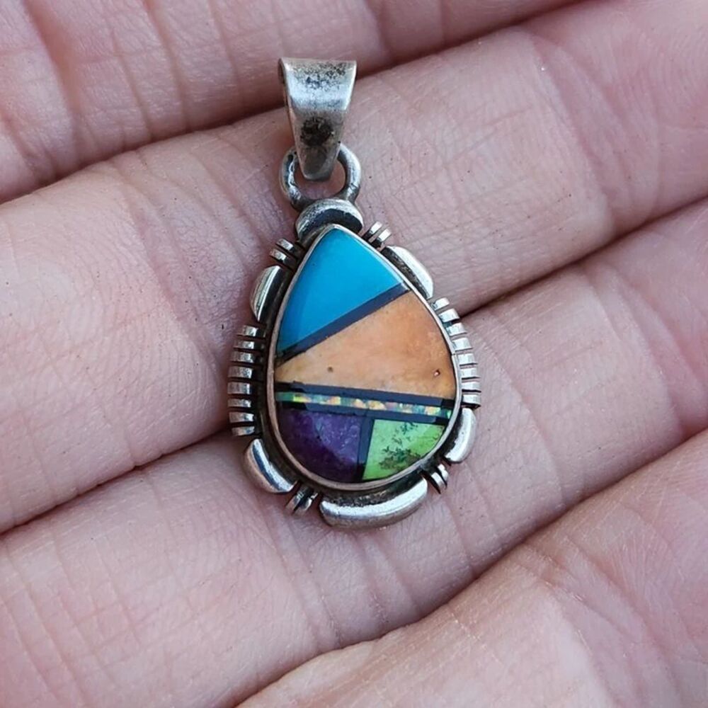 Gemstone Inlay sterling pendant